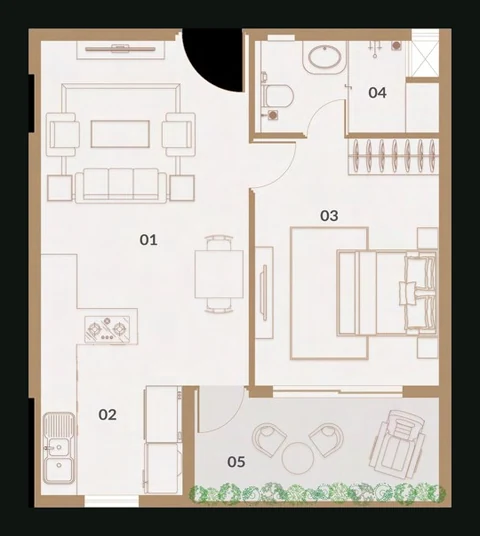 1 BHK GF East floor plan