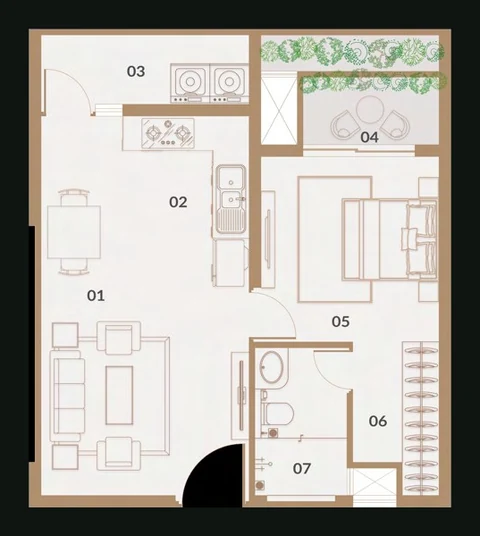 1 BHK GF West floor plan