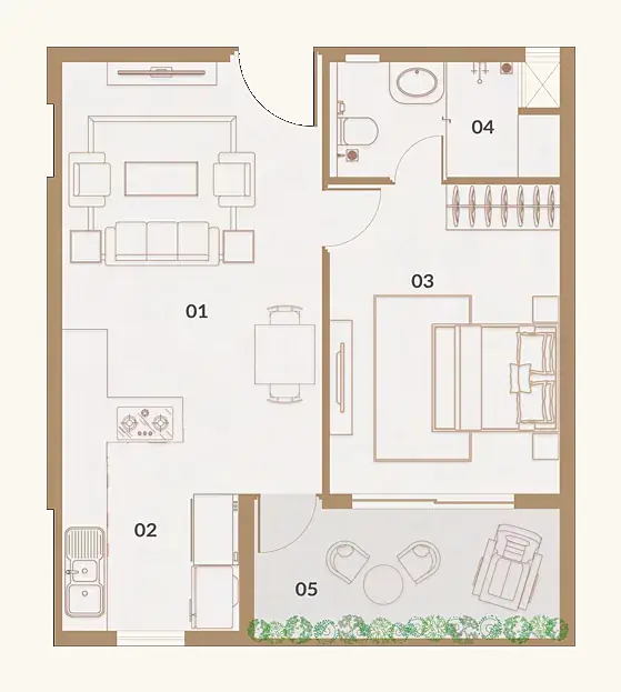 1 BHK — Typical Floor, East floor plan