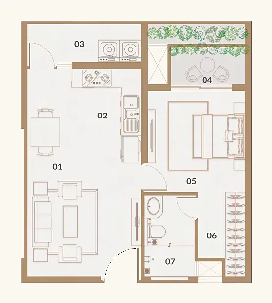 1 BHK — Typical Floor, West floor plan