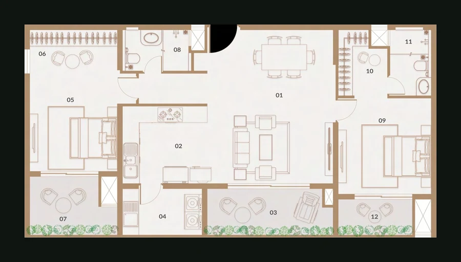 2 BHK Typical East floor plan