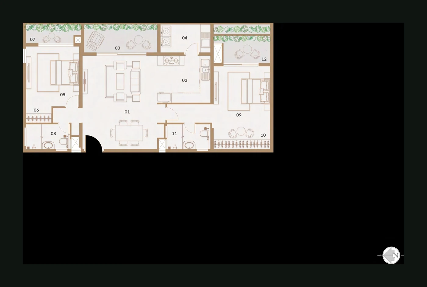 2 BHK Typical West floor plan