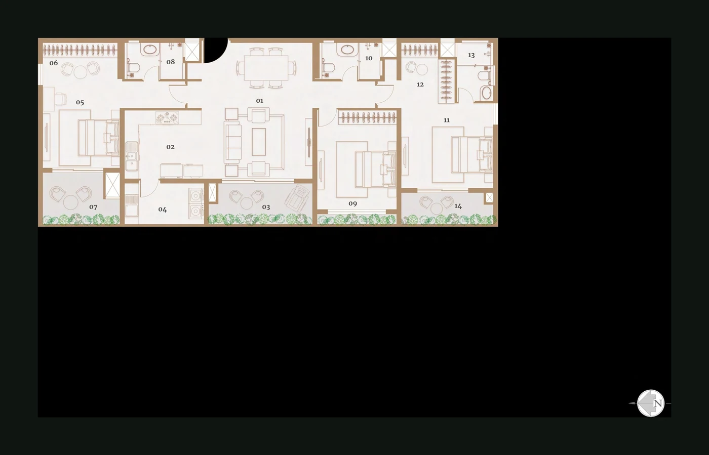 3 BHK Typical East floor plan