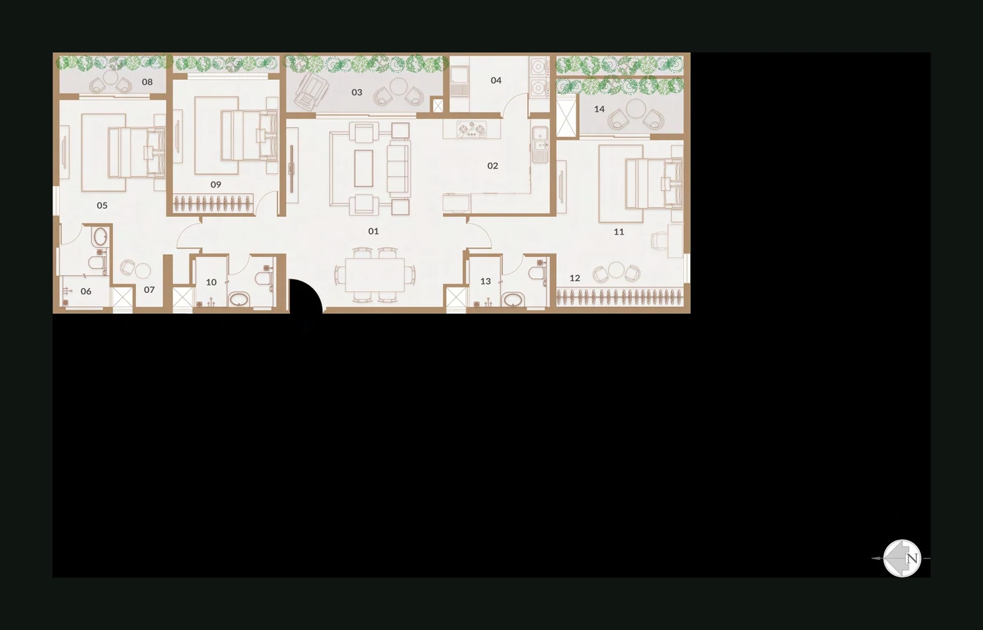 3 BHK Typical West floor plan