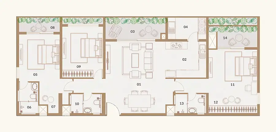 3 BHK Typical West floor plan