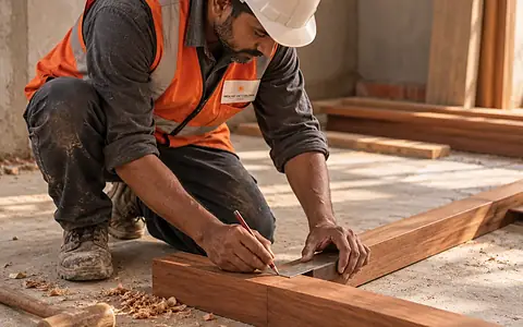 Craftsman at work on timber