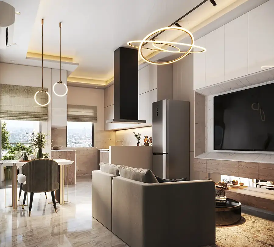 A living and dining space