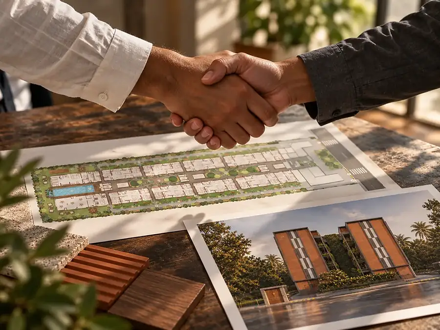 Aerial view of a House of Colors development