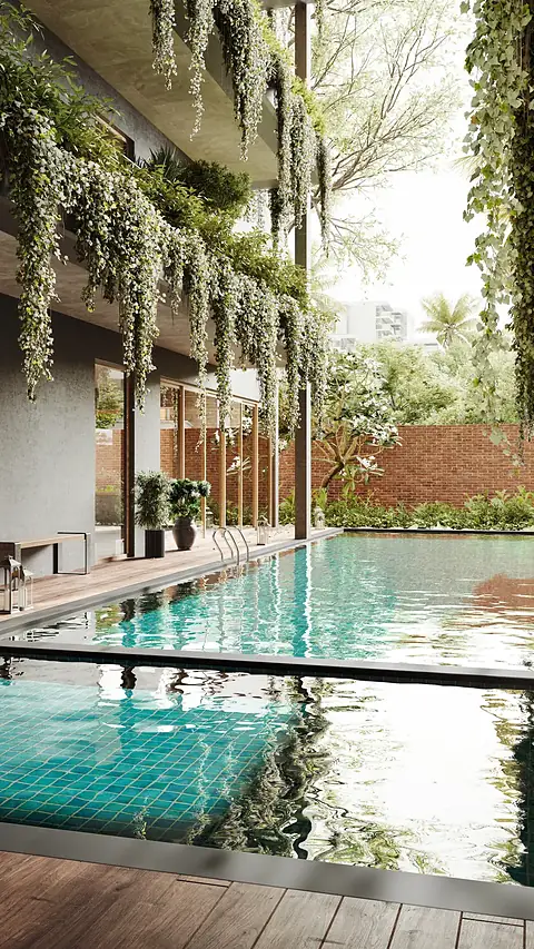 The double-height biophilic pool